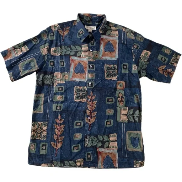 VTG. Tori Richard Men's Blue Patterned Shirt - Aloha Hawaiian Button-Up Sz L - Picture 1 of 3